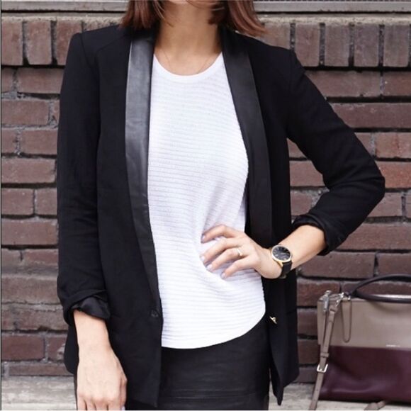 Serrano genuine leather trimmed viscose blazer, XS - Picture 2 of 8